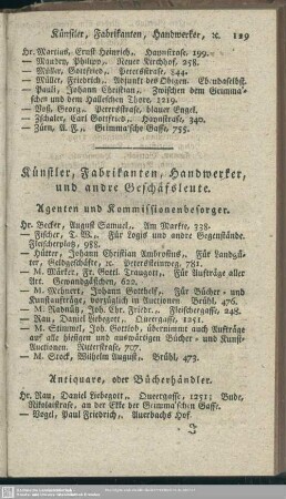 Künstler, Fabrikanten, Handwerker und andre Geschäftsleute