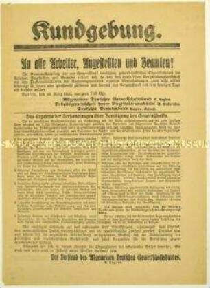 Bekanntmachung der Gewerkschaften über das Ende des Generalstreiks im Zuge des Lüttwitz-Kapp-Putsches 1920