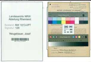 Entnazifizierung Josef Neugebauer , geb. 01.08.1892 (Postsekretaer)