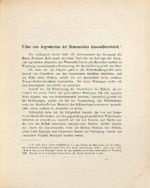 Ueber eine Reproduction der Siemens'schen Quecksilbereinheit