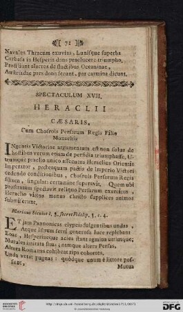 Spectaculum XVII: Heraclii Caesaris […]