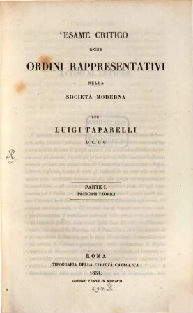Esame critico degli ordini rappresentativi nella società moderna, 1