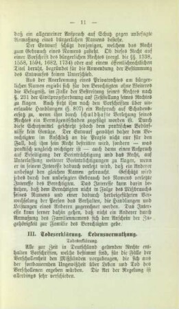 III. Todeserklärung. Lebensvermuthung