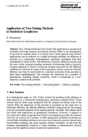 Application of two-timing methods in statistical geophysics