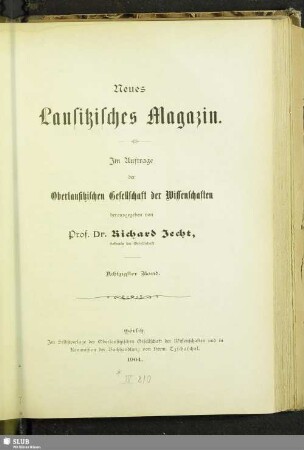 80.1904: Neues lausitzisches Magazin : Zeitschrift der Oberlausitzischen Gesellschaft der Wissenschaften