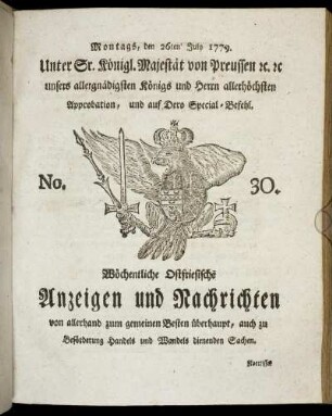 No. 30. Montags, den 26ten July 1779.