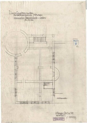 Bestelmeyer, German; München; Bayer. Nationalmuseum, Erweiterungsbau - Grundriss 1. OG (Altbau)