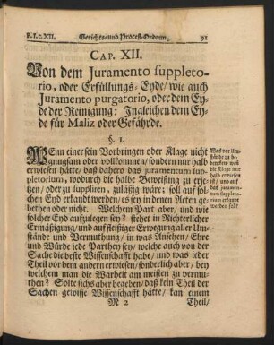 Cap. XII. Von dem Iuramento suppletorio, oder Erfüllungs-Eyde / wie auch Iuramento purgatorio, oder ...