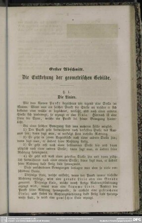 Erster Abschnitt. Die Entstehung der geometrischen Gebilde