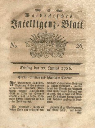 No. 26, Dinstag den 27. Junius 1786