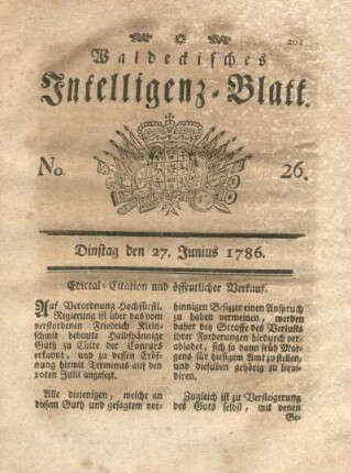 No. 26, Dinstag den 27. Junius 1786