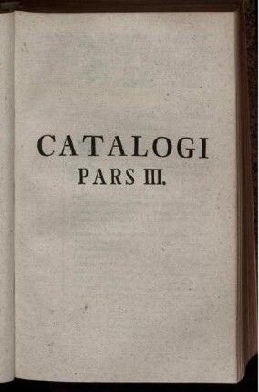 Catalogi Pars III.