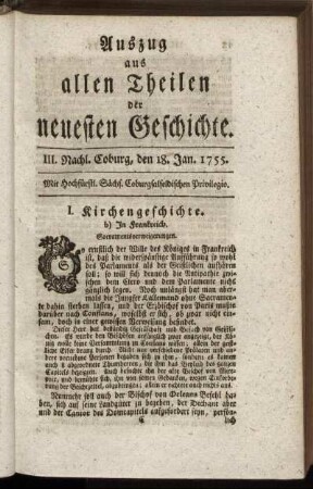 III. Nachl. Coburg, den 18. Jan. 1755.