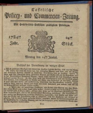 24tes Stueck, Montag den 14ten Junius. 1784