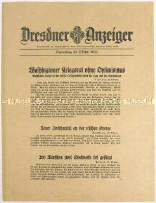 Nachrichtenblatt "Dresdner Anzeiger" u.a. zum Seekrieg im Pazifischen Ozean