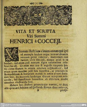 Vita Et Scripta Viri Summi Henrici â Cocceji