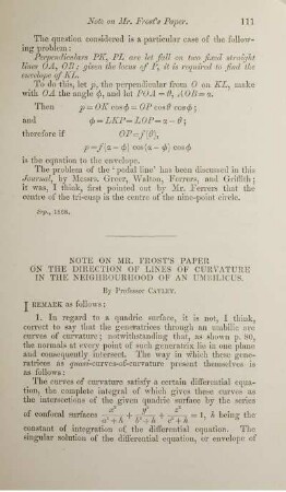 Note on Mr. Frost's paper on the direction of lines of curvature in the neighbourhood of an umbilicus.