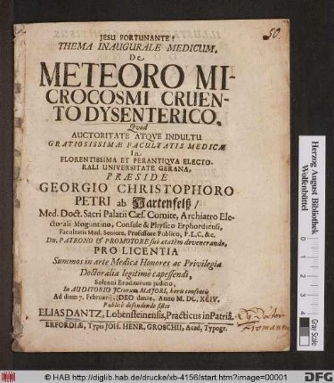 Thema Inaugurale Medicum. De Meteoro Microcosmi Cruento Dysenterico