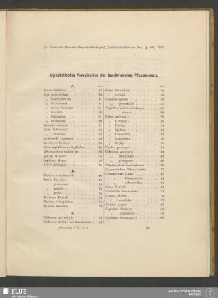 Alphabetisches Verzeichniss der beschriebenen Pflanzenreste