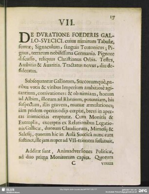 VII. De Duratione Foederis Gallo-Suecici
