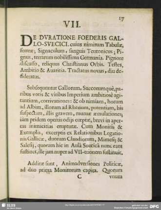 VII. De Duratione Foederis Gallo-Suecici