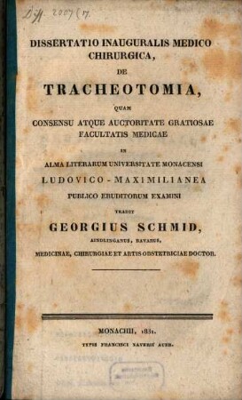 Dissertatio inauguralis medico-chirurgica de tracheotomia