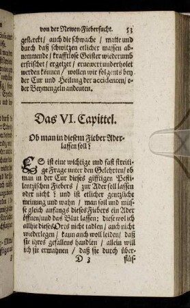 Das VI. Capittel. Ob man in diesem Fieber Aderlassen soll?