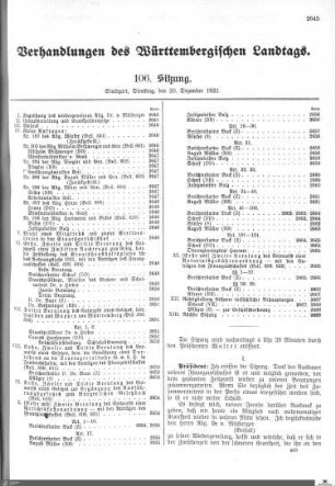 106. Sitzung, Stuttgart, 20.12.1921