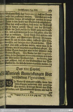 Das XIII. Capitel. Curieuse Anmerckungen über verschiedene Vegetationen