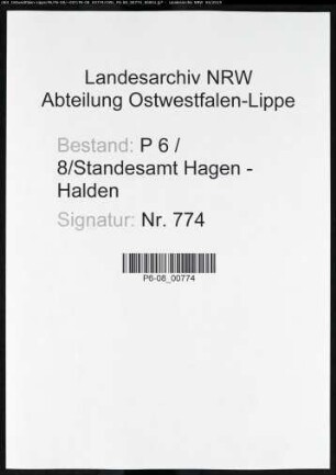 Sterberegister Standesamt Hagen-Halden
