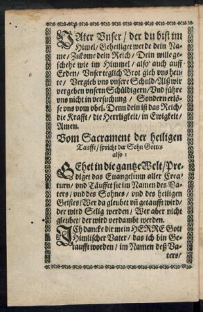 Vom Sacrament der heiligen Tauffe/ spricht der Sohn Gottes also: