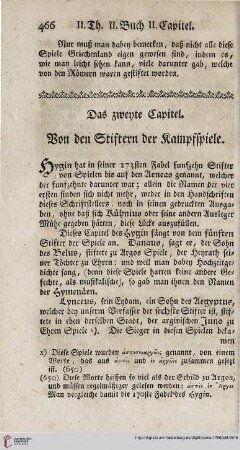 Das zweyte Capitel: Von den Stiftern der Kampfspiele