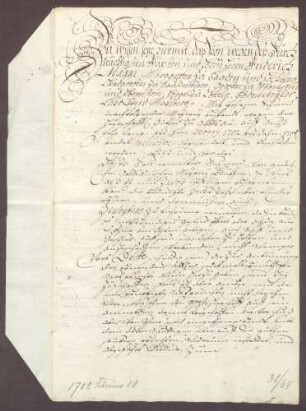 Bestandsbrief über die Gottesauer Meierei zwischen der Landesherrschaft und Johann Schmied.