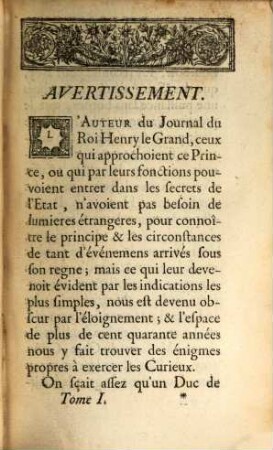 Journal Du Règne De Henry IV. Roi De France Et De Navarre. Tome Premier