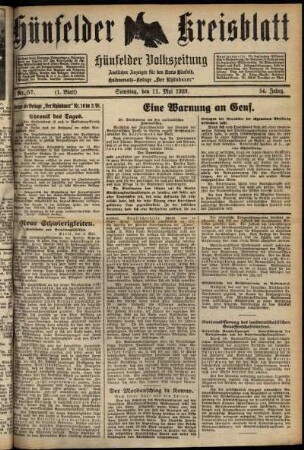 Erste Ausgabe vom Samstag, den 11. Mai 1929.