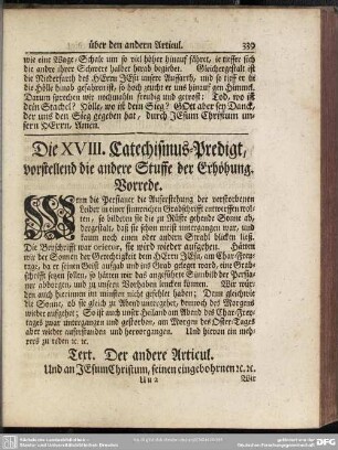 Die XVIII. Catechismus-Predigt, vorstellend die andere Stuffe der Erhöhung