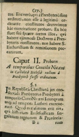 Caput II. Probans A temporibus Concilii Nicaeni in Catholica Ecclesia nullum a Presbytero fuisse ordinatum.