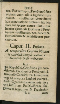 Caput II. Probans A temporibus Concilii Nicaeni in Catholica Ecclesia nullum a Presbytero fuisse ordinatum.