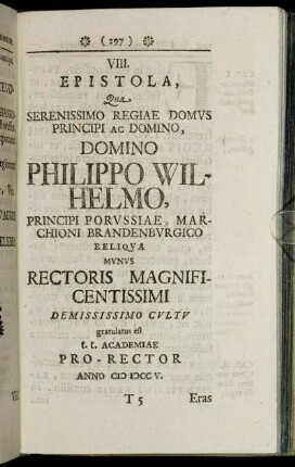 VIII. Epistola, Qua Serenissimo Regiae Domus Principi Ac Domino, ...