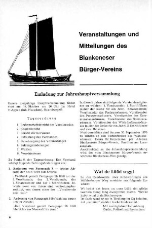 Veranstaltungen und Mitteilungen des Blankeneser Bürger-Vereins