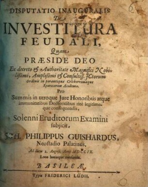 Disp. inaug. de investitura feudali