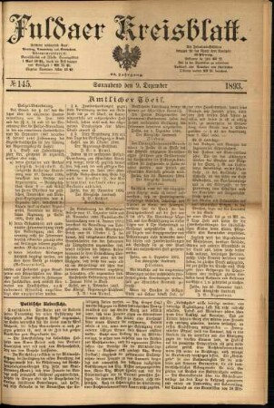 Erste Ausgabe vom Samstag, den 09. Dezember 1893.