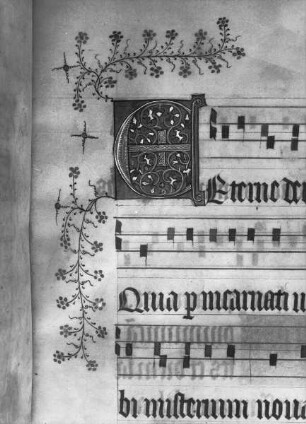 Missale des Simon Renoul — Initiale E mit Blumenranke, Folio 155 recto