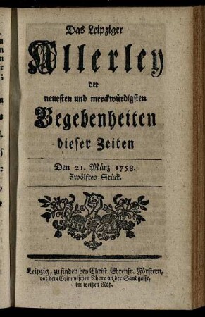 Den 21. März 1758. Zwölftes Stück.