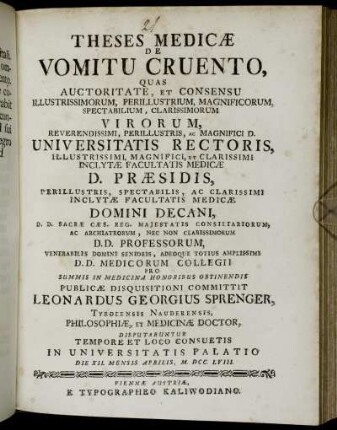 Theses Medicæ De Vomitu Cruento
