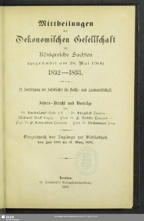 19.1892/93(1893): Mitteilungen der Ökonomischen Gesellschaft im Königreiche Sachsen