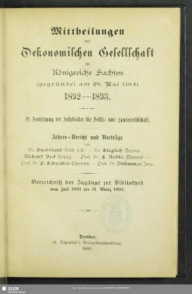 19.1892/93(1893): Mitteilungen der Ökonomischen Gesellschaft im Königreiche Sachsen