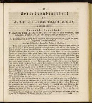Correspondenzblatt des Kurhessischen Landwirthschaft-Vereins