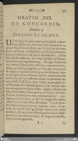 Oratio XXX. De Concordia, Habita à Johanne E.F. De Mey