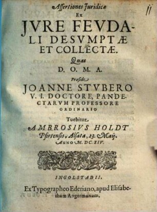 Assertiones iuridicae ex iure feudali desumptae et collectae